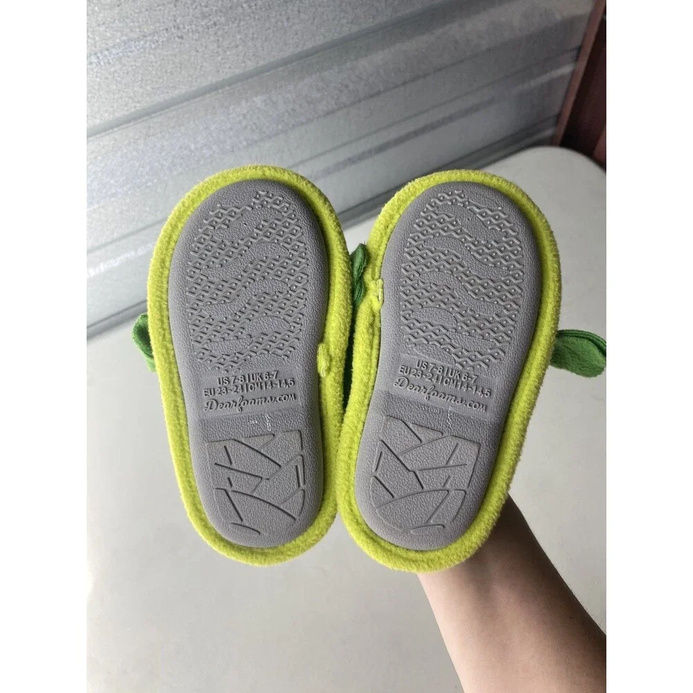 Dearfoams Dinosaur Triceratops Plush Slippers Green Toddler Size 7-8 US